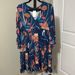 Sz S/M🇨🇦⭐️NWT Shannon Passero Oversized Blue Floral,Bell Sleeve Dress. PTP 20”